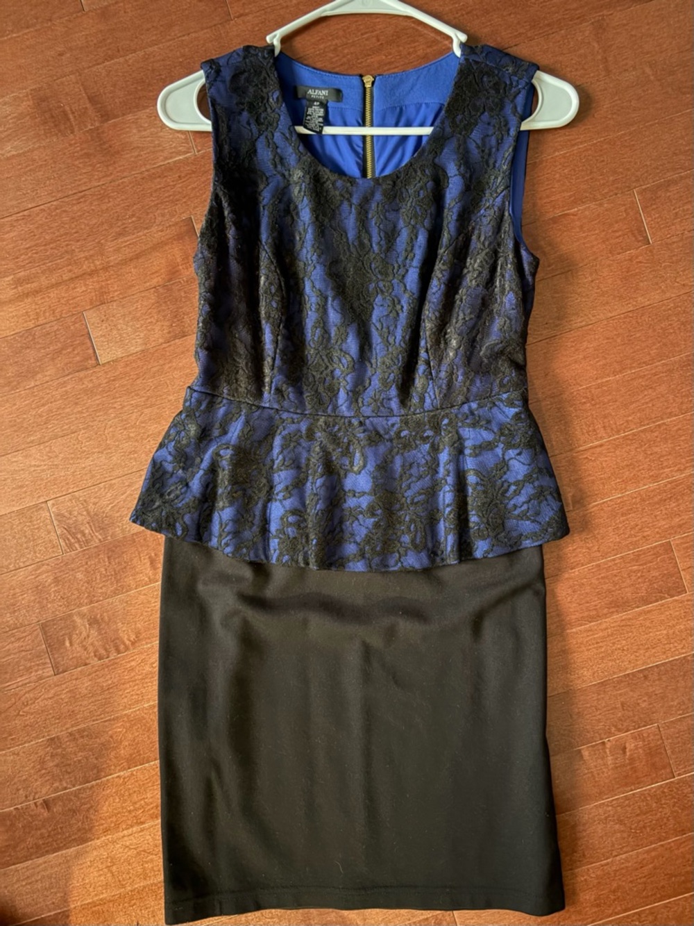 Alfani Black Lace Overlay Peplum Pencil Skirt with Royal Blue Bodice